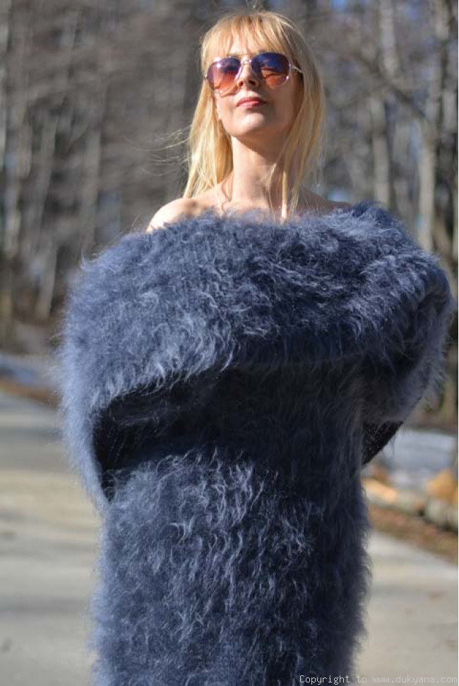 Hand knitted soft and silky huge cowlneck mohair sweater CL11